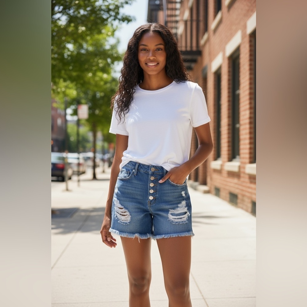 Good American High Waisted Distressed Boyfriend Jean Shorts Size 10-30